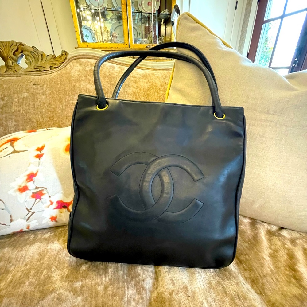 Authentic VINTAGE CHANEL NORTH SOUTH TOTE IN GOOD USED CONDITION